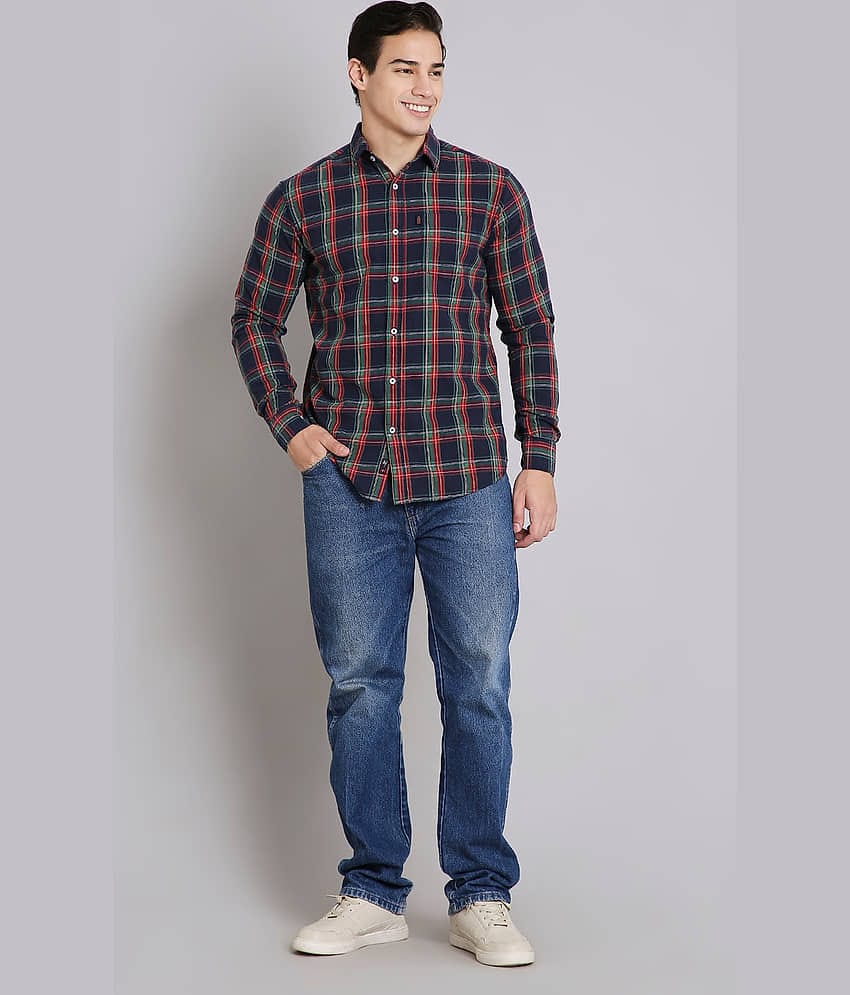 HJ HASASI Cotton Blend Regular Fit Checks Full Sleeves Men's Casual Shirt - Blue ( Pack of 1 )