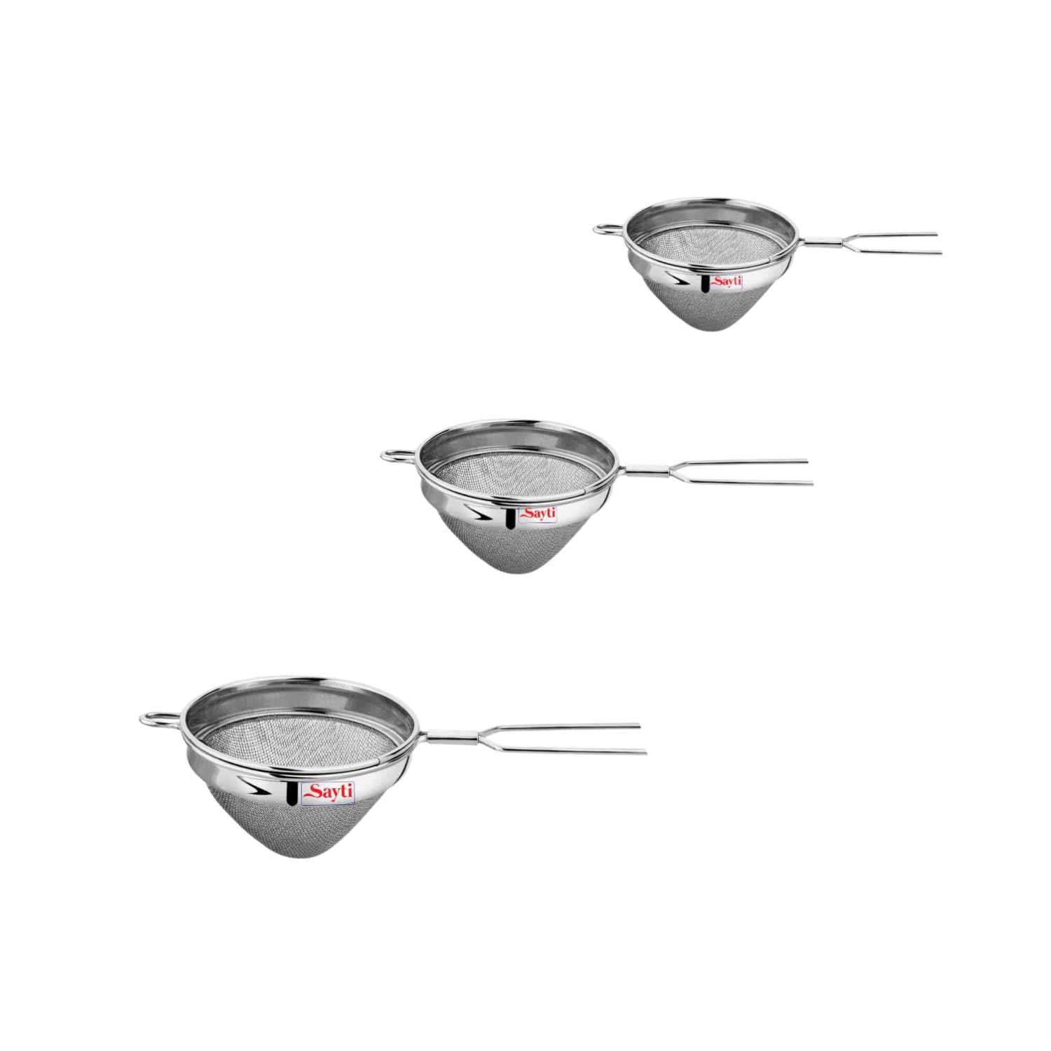 RK Sayti Stainless Steel Conical Strainer, 304 Grade Double Mesh, Premium Polish,Small, Medium,Large, Pack of 3