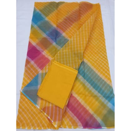 Mustard Cotton Kota Doria Yellow Saree Handcrafted