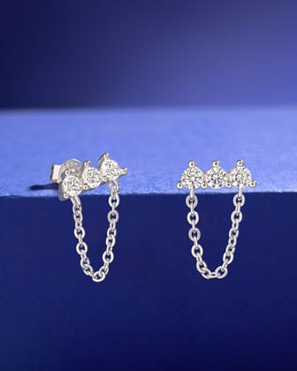 Dangling chain bar stud-Rhodium