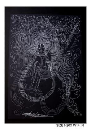 Mesmerizing Surpur Line Art Painting Mixed Media On Paper