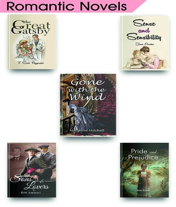 Most Wanted Romantic Novels Set Of 5, Books Like The Great Gatsby Book, Gone With The Wind, Pride And Prejudice By Jane Austen, Sense And Sensibility By Jane Austen, Sons And Lovers Included In This