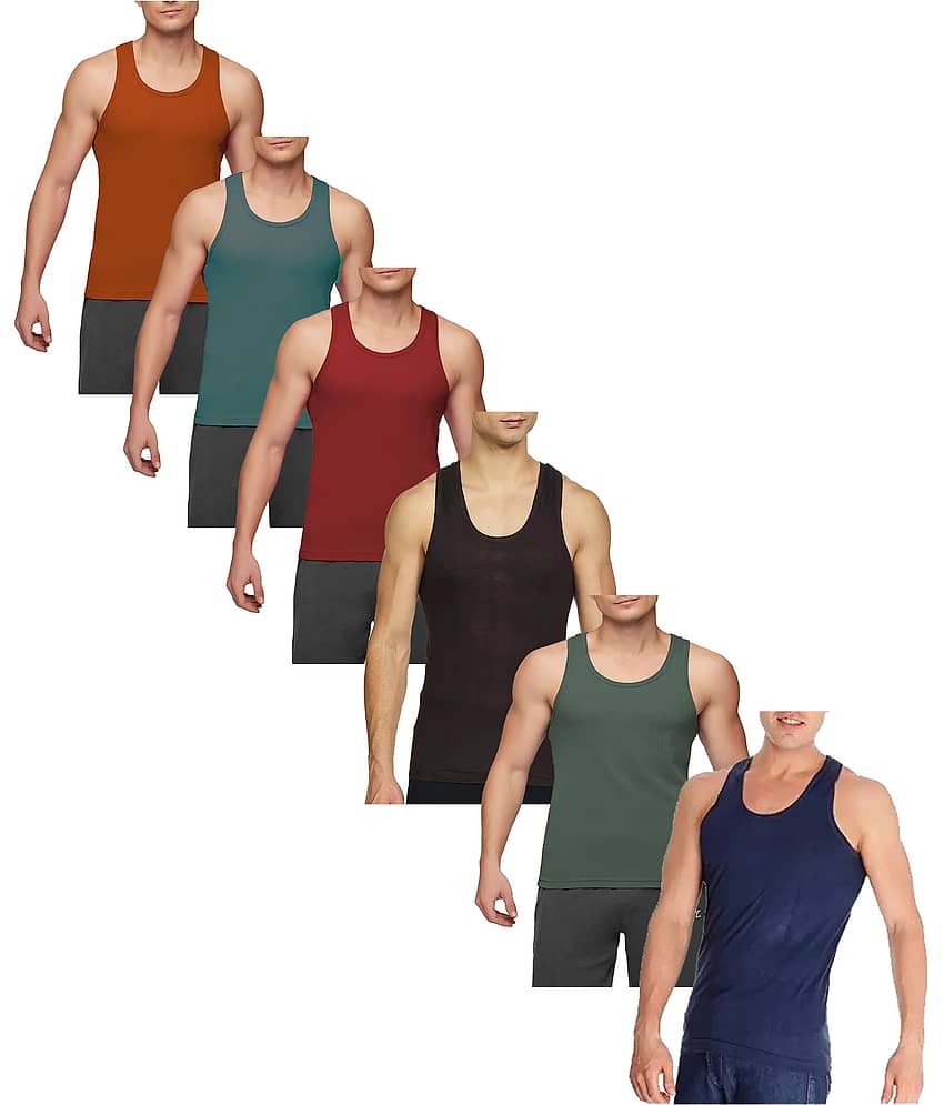 VEE SAA Pack of 6 Cotton Basic Vest For Men ( Multicolor )