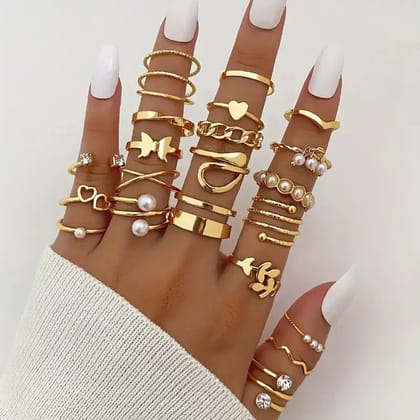 Set of 22 Classic Gold Stackable Rings