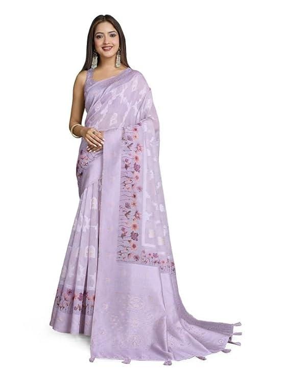 Rekha Maniayar Pure Cotton Digital Floral Printed Lucknowi Rich Pallu Saree With U  nstitched    Blouse Piece  Search this page