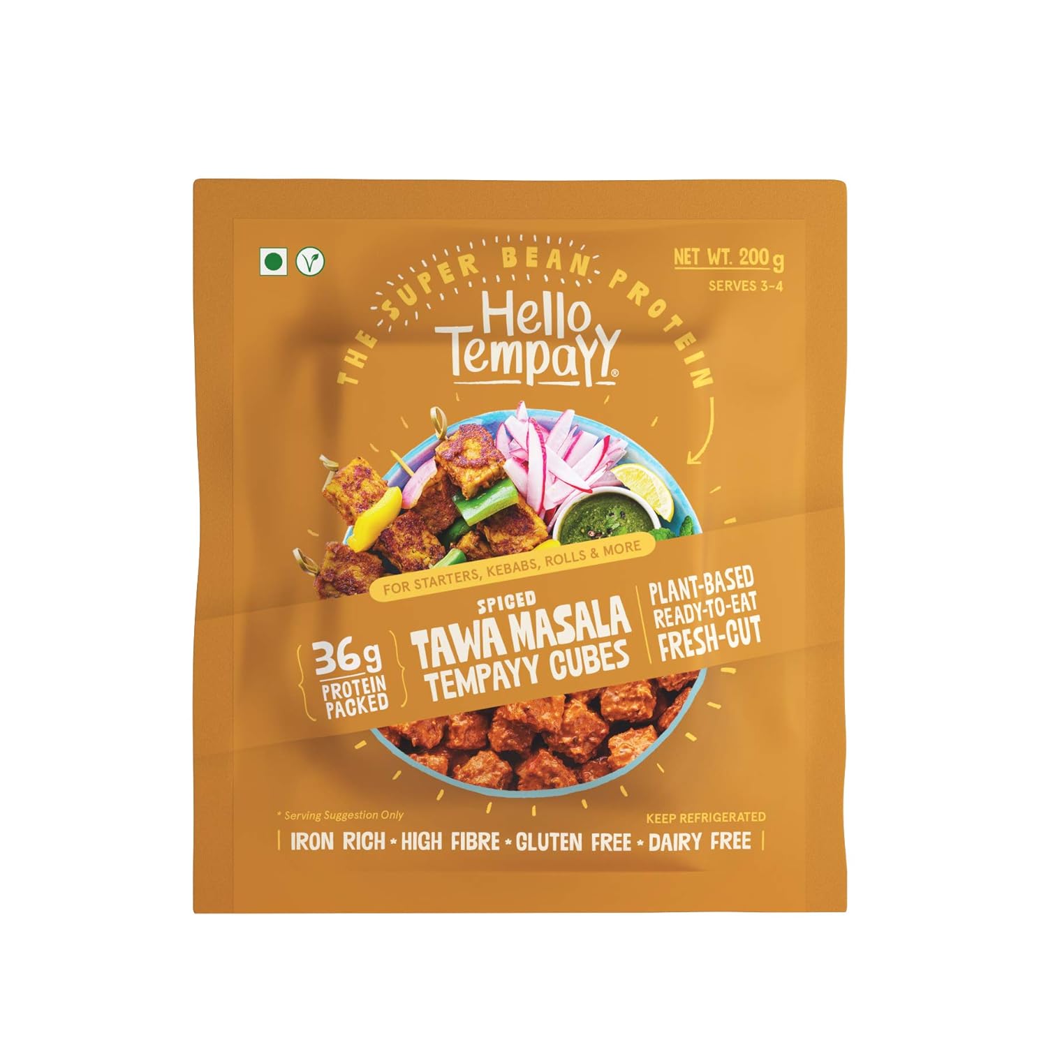 Hello Tempayy Spiced Tawa Masala Soyabean Tempeh Cubes, 200 G