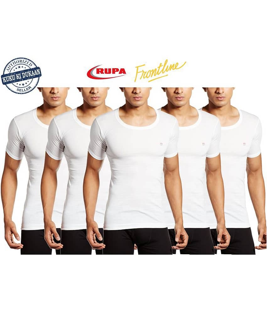 Rupa White Half Sleeve Vests Pack of 5