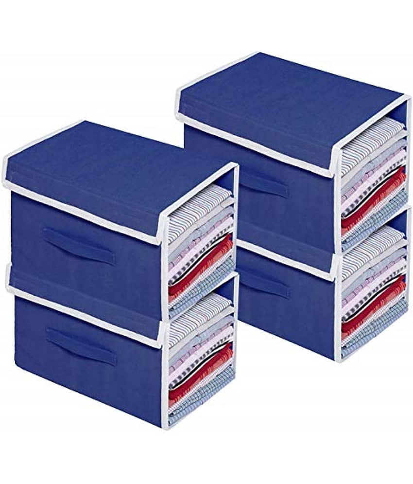 SH NASIMA Stackable Shirt Organizer with Cover Lid- (Grey, Pack of 4)