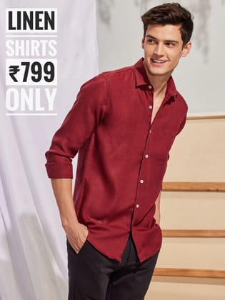 PREMIUM LINEN SHIRT RED full sleeve-L-42