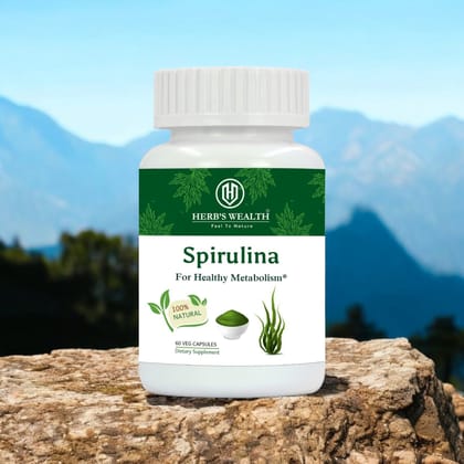 Herb's Wealth Spirulina Capsules 500mg  60 Veg Capsules | Natural Energy, Immunity & Nutritional Support