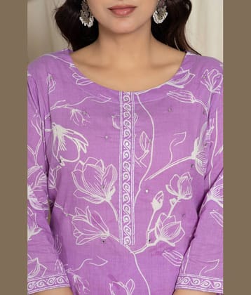 Flavia Creation Women Cotton Printed Straight Kurti With Palazzo ( Purple )