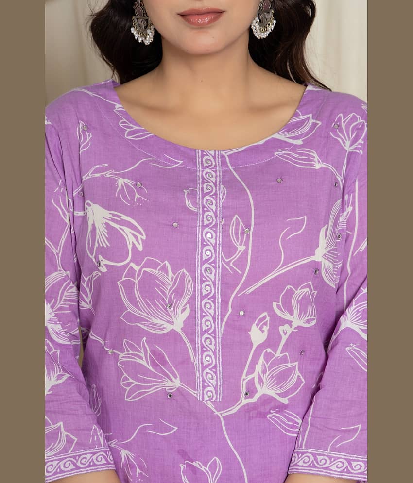 Flavia Creation Women Cotton Printed Straight Kurti With Palazzo ( Purple )