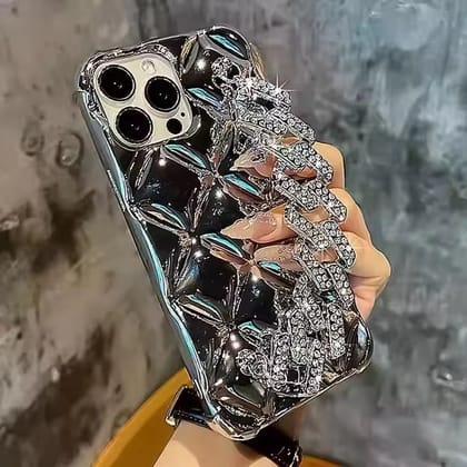 Silver Diamond Textured Glitter Bling Studded Strap Bracelet iPhone Soft Case-iPhone 13 / iPhone 14
