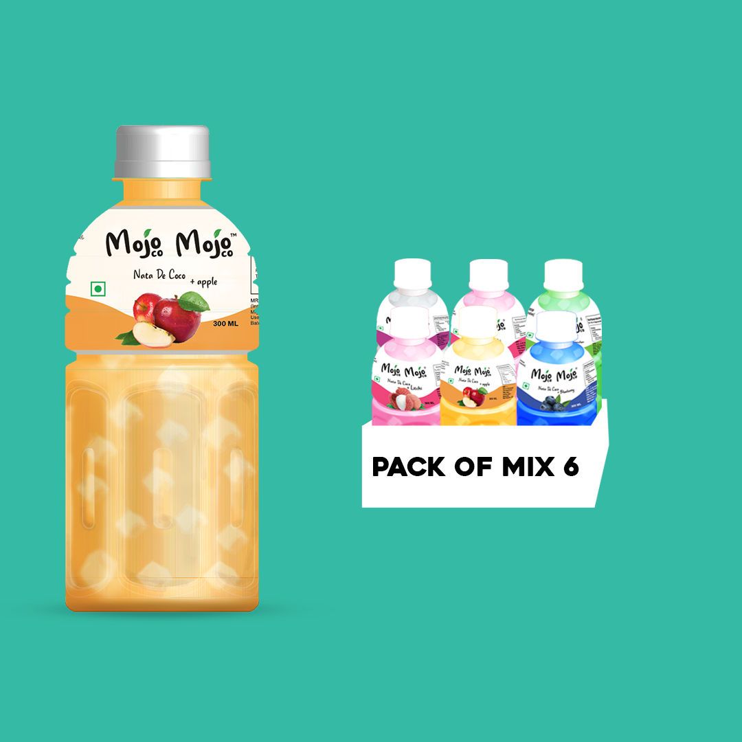 Mojo Mojo Mix Assorted Flavors Juice With Nata De Coco, 300 ml - Pack of 6