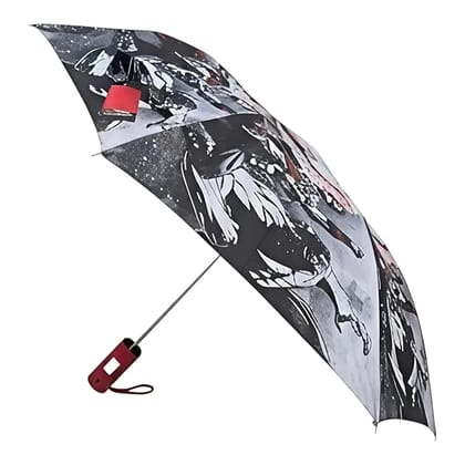 Compact Automatic Umbrella with Digital Print Design, Windproof Travel Umbrella with Wrist Strap (Assorted)