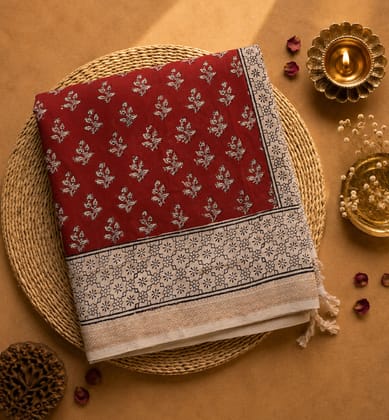Hand Block Printed Bagh Sausar Cotton Saree 
