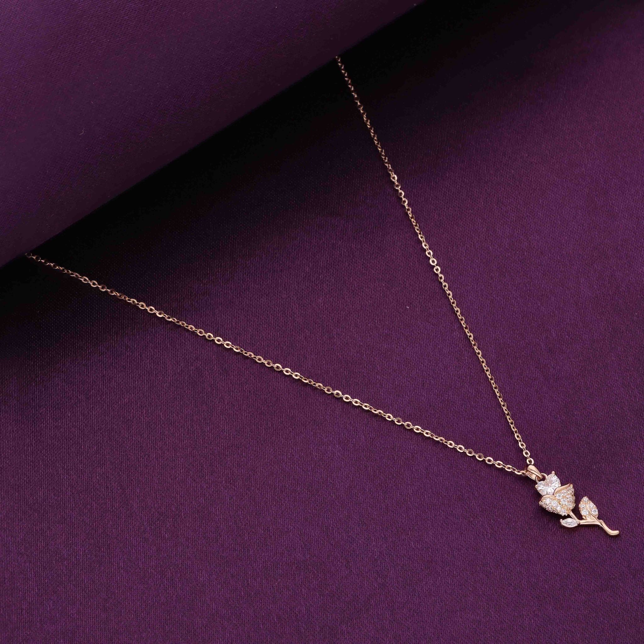 Sterling Love Rose Necklace-White Stone
