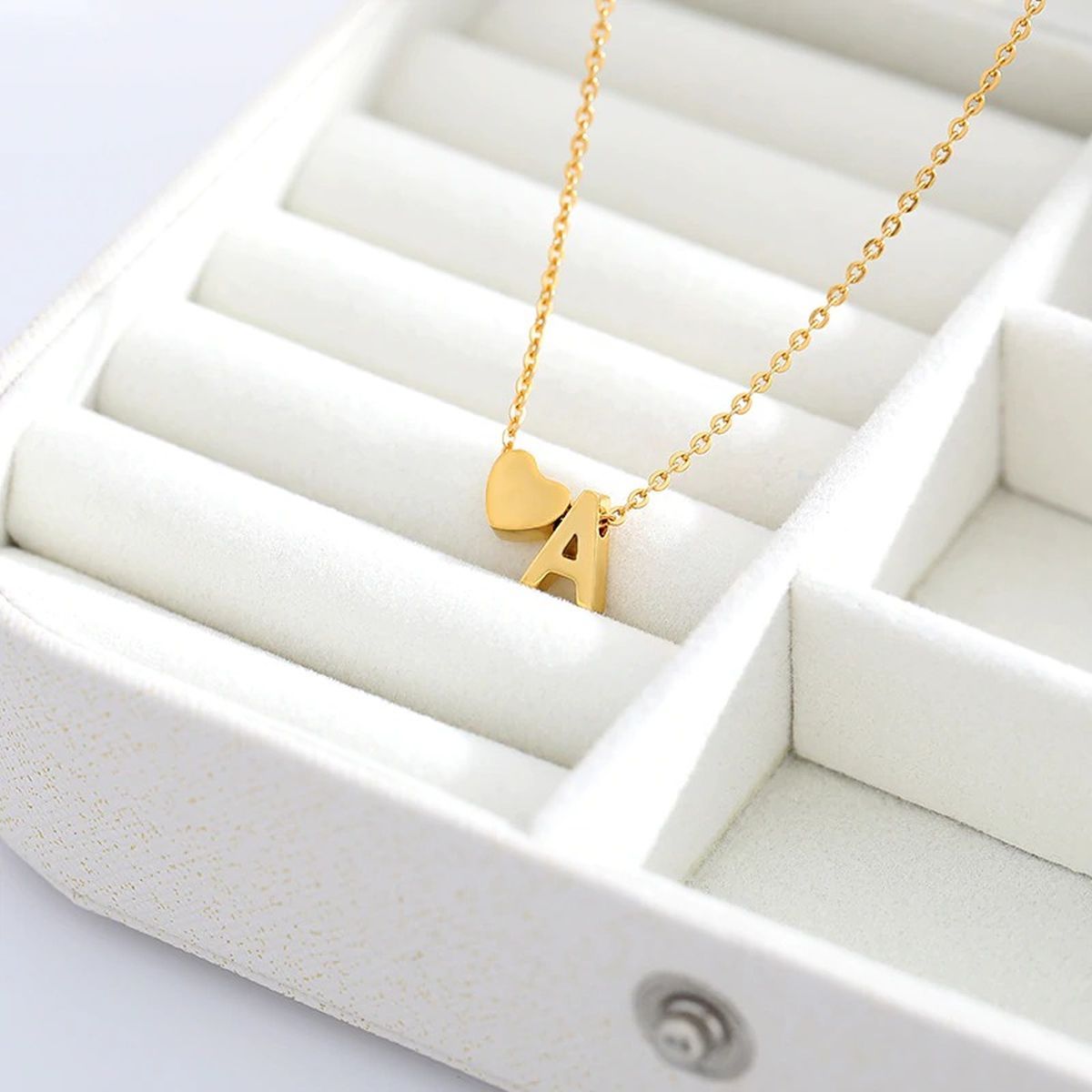 Initial Alphabet Gold Heart Letter A Necklace Pendant Chain-A