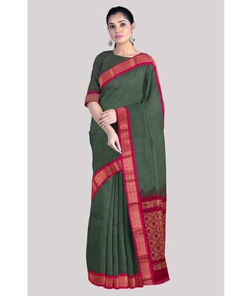 KSR HANDLOOM PVT LTD Cotton Embellished Saree With Unstitched Blouse Piece ( Green )