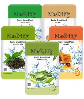 Masking Beauty Avocado Potato Green Tea Honey Aloe Vera Face Sheet Mask 100 ml Pack of 5