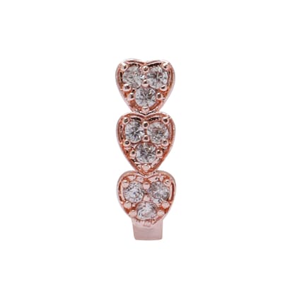 AD CZ Heart Pressing Rose Gold Nose Pin (1 CM)-White / Rose Gold / Free Size