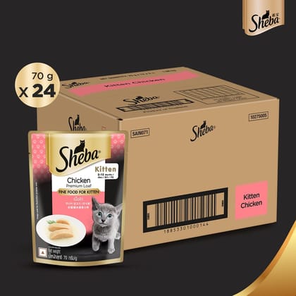 Sheba Fine Premium Chicken Premium Loaf Kitten (2-12 months) Wet Cat Food (70gx28)