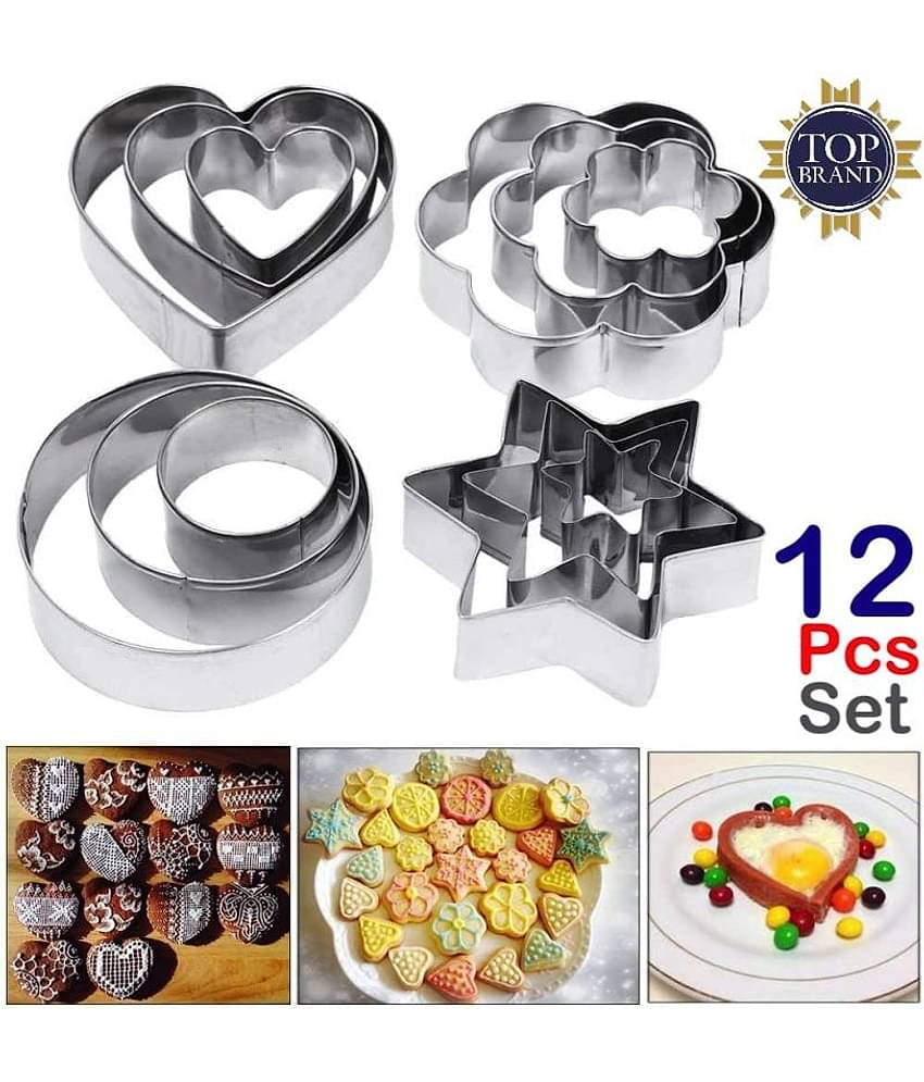 T-Swizzle Ã¢ÂÂ¢ - 12 Pieces Cookie Cutter Stainless Steel with 4 Shapes Set  Round/Heart/Flower/Star Shape Biscuit Cutter Decorating Moulds      Pastry Cookie Biscuit Cutter Cake Muffin Decor  Mould Multi Functional Tool