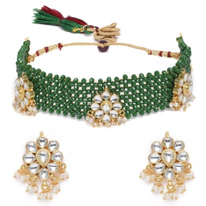 Antique Green Beaded Choker Necklace Set