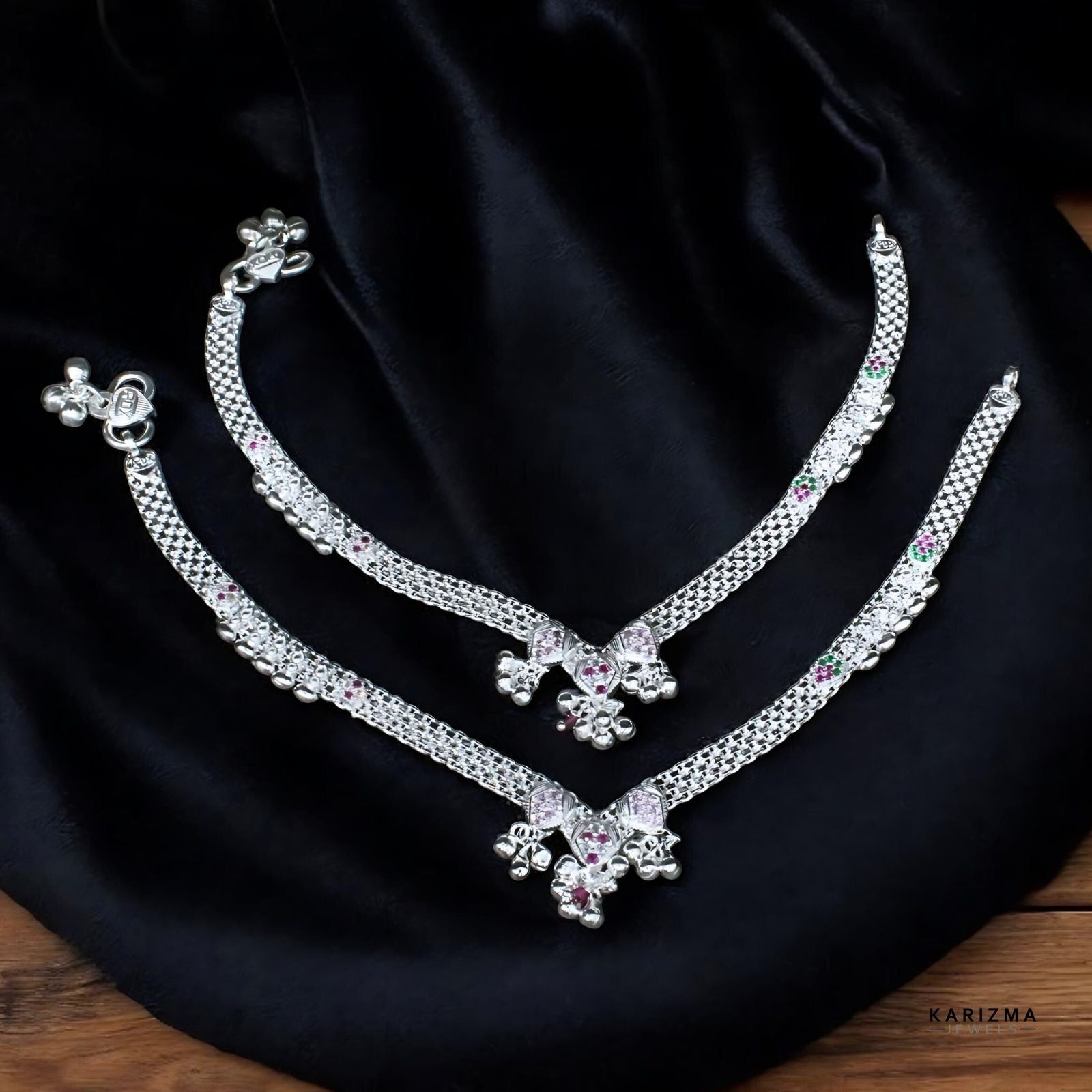 Real Silver Indian brides collection Women Anklets Ankle Pair 10"