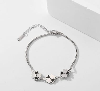 Stainless Steel Floral Link Enamel Bracelet - STBR 5088