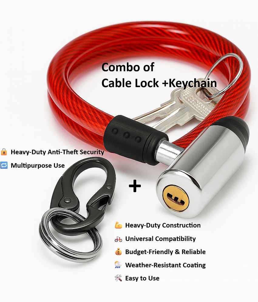 Heavy Duty Anti-Theft– Strong Spiral Cable Lock and keychain for Bicycle Bike Cycle, Scooter, Helmet, Motorcycle and Luggage | Multipurpose Locks for Electric Bike, Travel & Road Bikes | Portable, Lightweight, Budget-Friendly Locks with keys