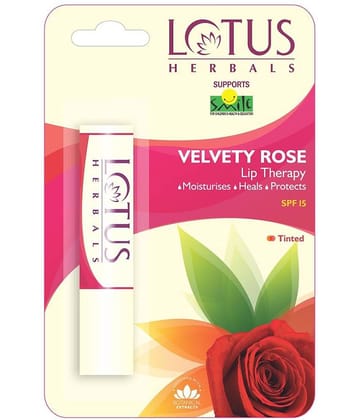 Lotus Herbals Lip Therapy Tinted Lip Balm Velvety Rose, Spf 15, Moisturises Lips, 3.4G (Pack of 1)