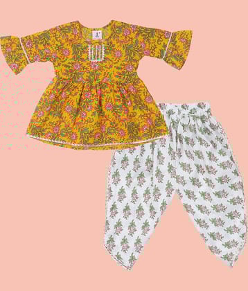 Arshia Fashions Girls Cotton Blend Patiala Kurta Set ( Pack of 1 , Yellow )