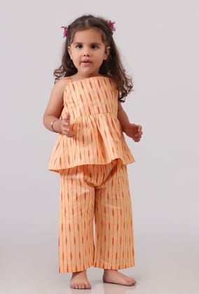 Set of 2: Orange Ikat Flared Top with Straight Pants-1-2Y