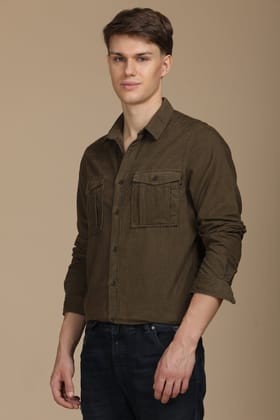Elevate - Spotted Corduroy Shirt - Dk Olive-S-38 / DK OLIVE