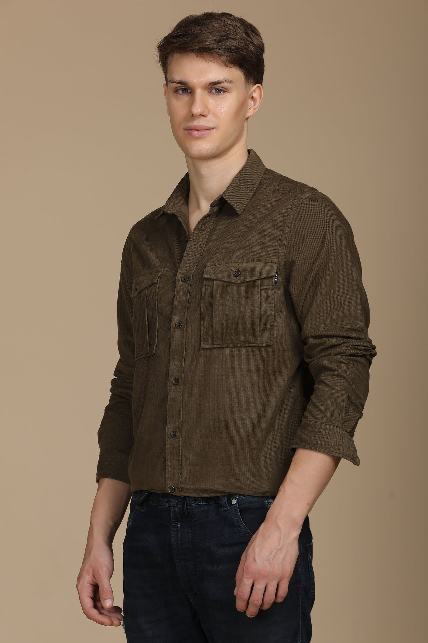 Elevate - Spotted Corduroy Shirt - Dk Olive-S-38 / DK OLIVE