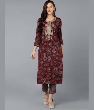 Vaamsi Silk Blend Embroidered Straight Women's Kurti - Maroon ( Pack of 1 )