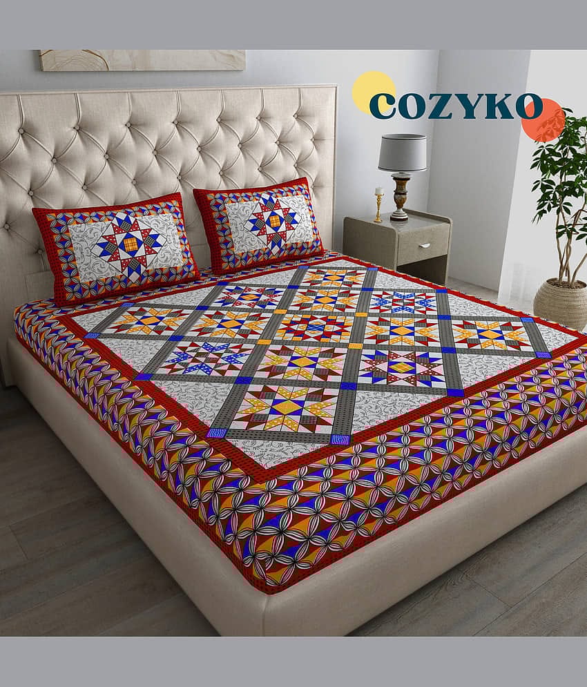 COZYKO Cotton 1 Double Bedsheet with 2 Pillow Covers ( Red )