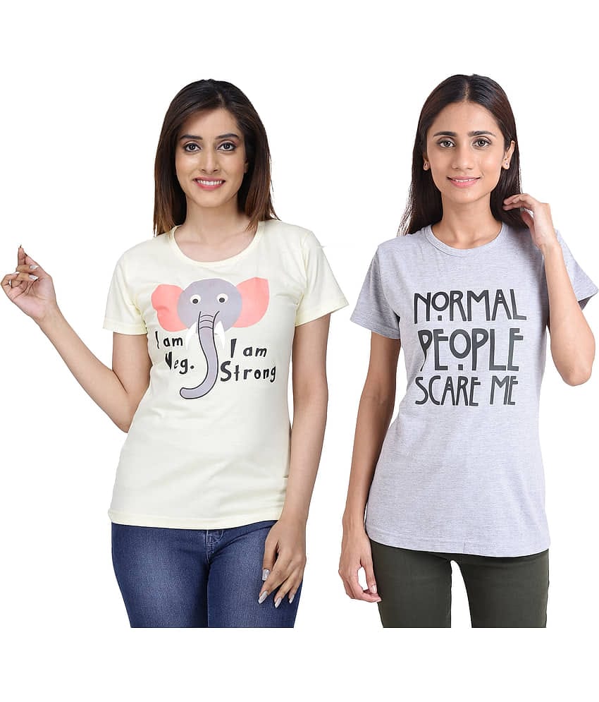 Neo Garments Women Cotton Printed Regular Fit Round Neck T-Shirt ( Multi Color )