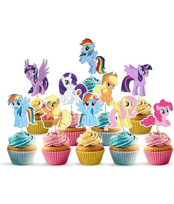 Zyozi My Little Girl Birthday Party Supplies, 10 pc Cup Cake Toppers for Girl Birthday Party Pinkie Pie Cake Decoration