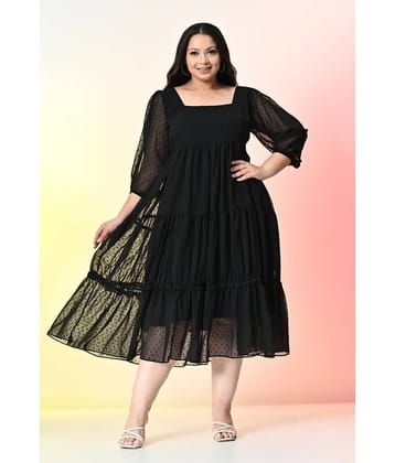 PrettyPlus by Desinoor.com Women Georgette Self Design Fit & Flare Dress ( Black )