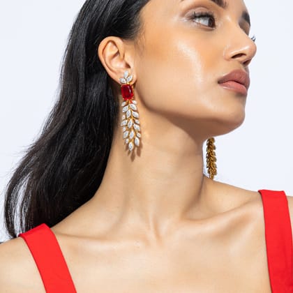 Jian - Red Stone Dangler Earrings-Red Doublet