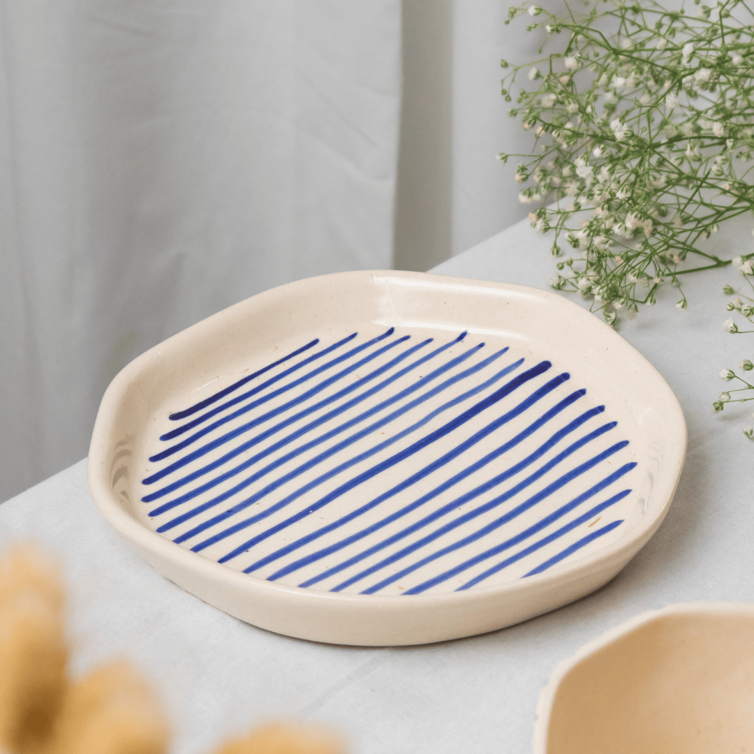 Blue Striped Ceramic Plate