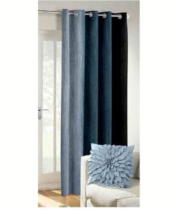 N2C Home Vertical Striped Semi-Transparent Eyelet Curtain 7 ft ( Pack of 1 ) - Black