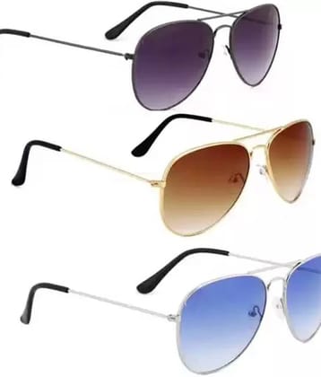 Elligator Multicolor Rectangular Sunglasses ( Pack of 3 ) - Medium
