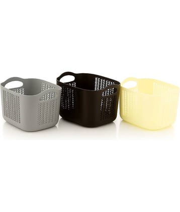 Plastic 3 Pic Multi Purpose Handle Basket Use For Kitchen / Bedroom / Bathroom / Stationery / Wardrobe / Fruit & Vegetable Storage Basket Set Of 3 - 500 ML EACH