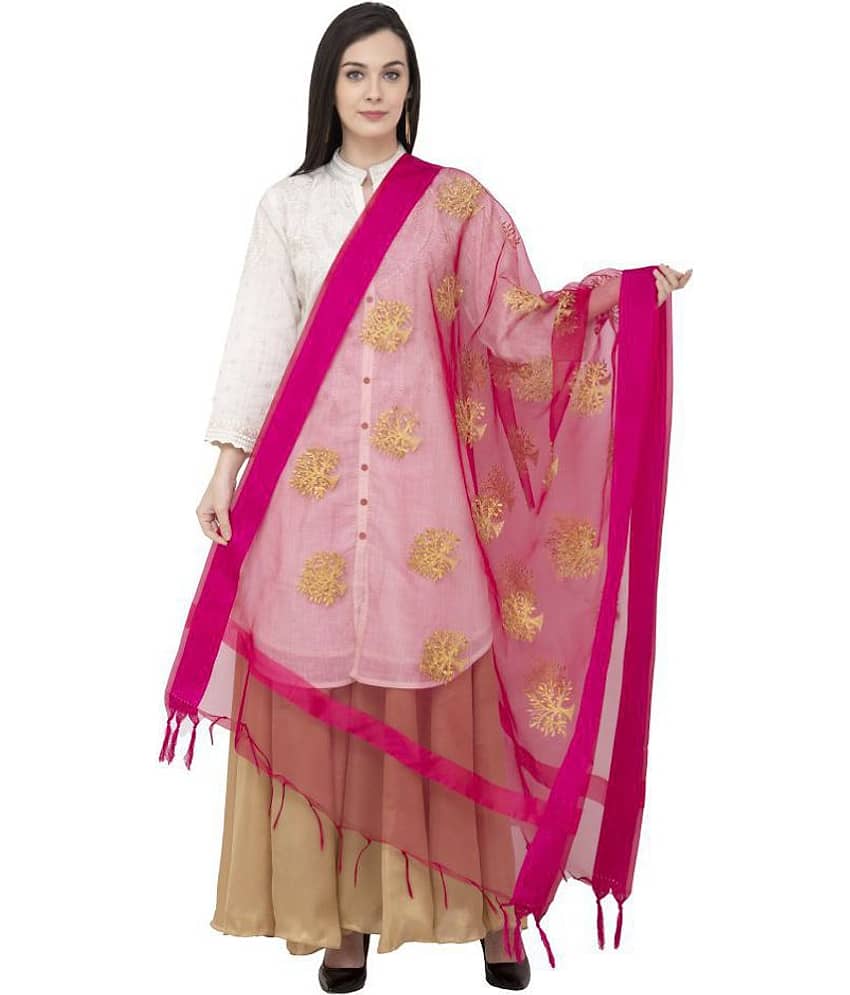 A R Silk Pink Tissue Zari Work Dupatta