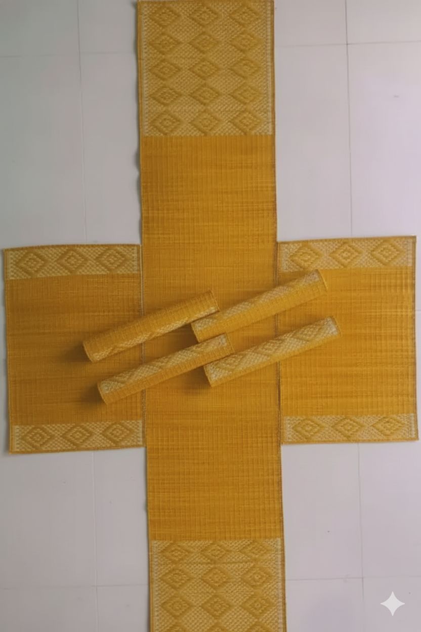 Sandhya Mat Unit Pure Madurkathi Heritage Table Mat And Runner Set