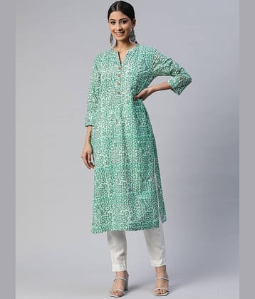 SVARCHI - Green Cotton Women's Straight Kurti ( Pack of 1 )