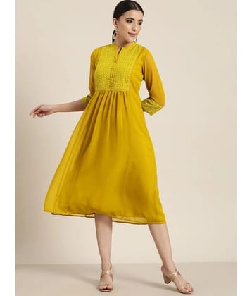 Juniper Georgette Embroidered Midi Women's Fit & Flare Dress - Mustard ( Pack of 1 ) - None